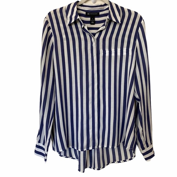 INC International Concepts Tops - INC Women’s Striped Collared Button Up Long Sleeve Top Blue & White Size Small